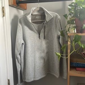 Eddie Bauer Quarter-Zip Pullover Sweatshirt Heather Grey Mens Size Large